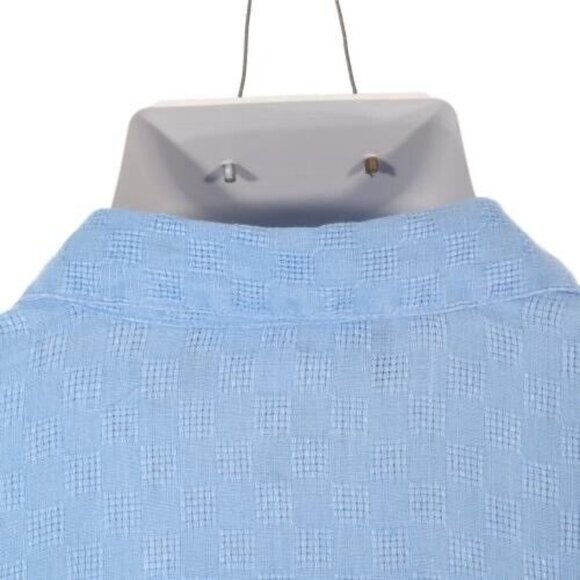Sag Harbor Womens Top Size XL Washable Linen Basket Weave Faux Roll Tab Blue - Picture 8 of 10